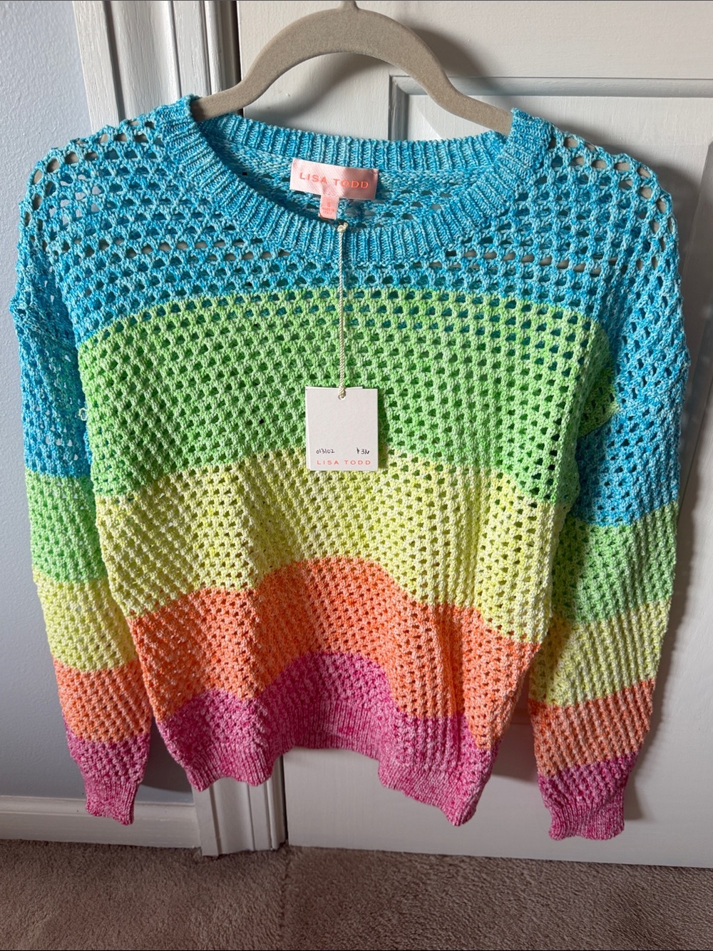 Lisa Todd Multicolor Open-Knit Rainbow Sweater - Blue/Green/Pink